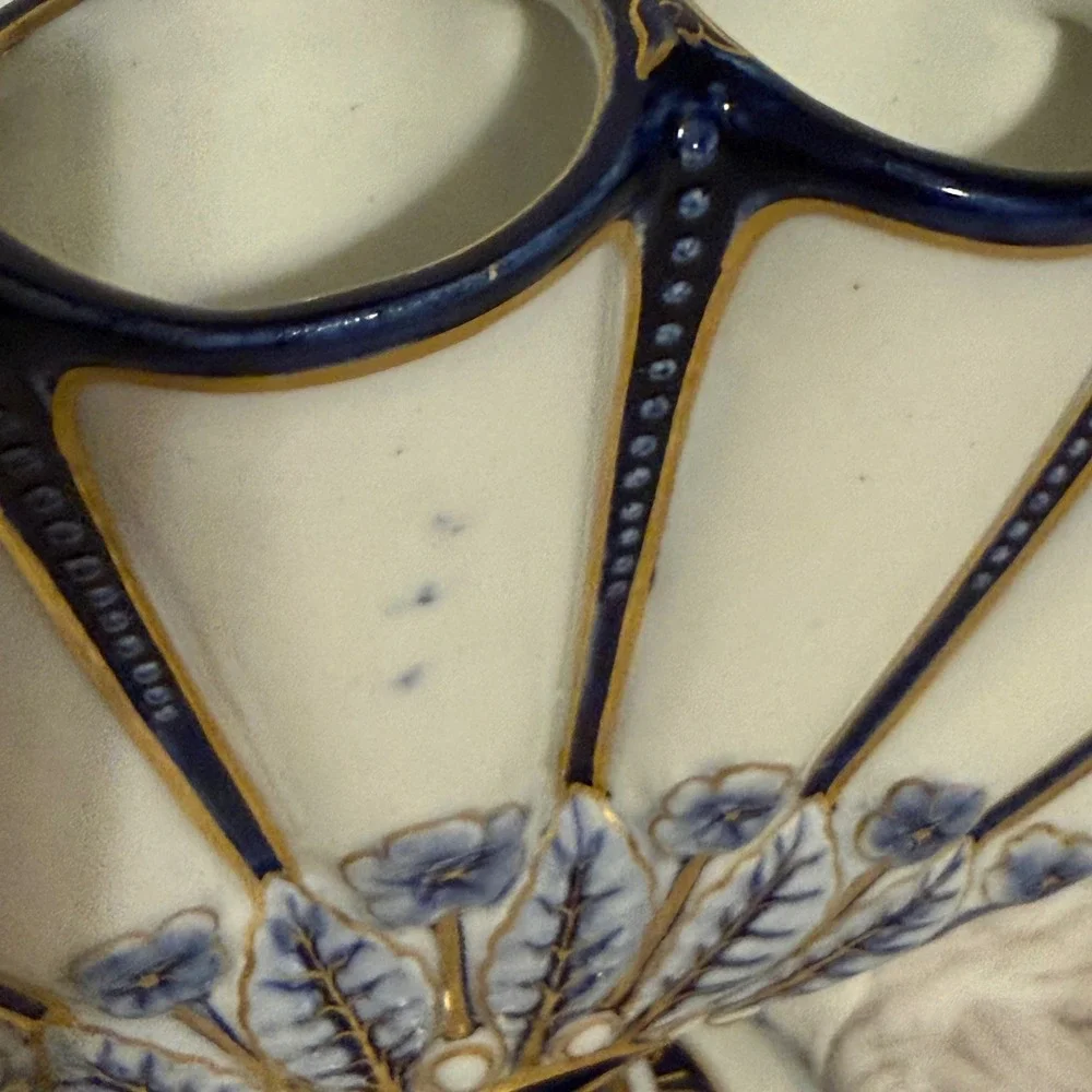Antique Royal Worcester Fan Vase Cobalt Blue Gold Gilt Floral Porcelain